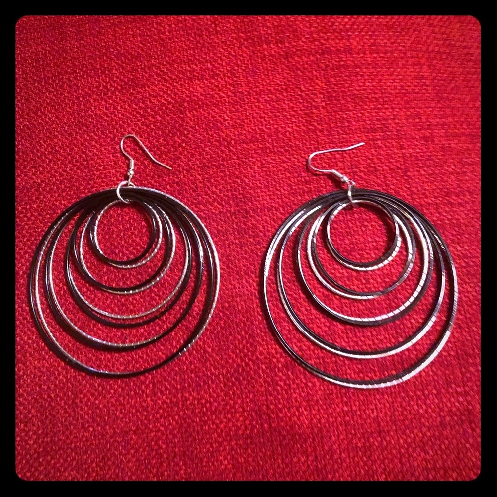 Black and silver hoop earrings